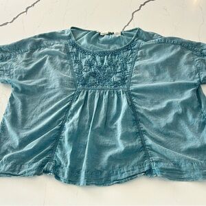 C&C California Teal Short Sleeve Bohemian Beachy Cottage Core Top Large